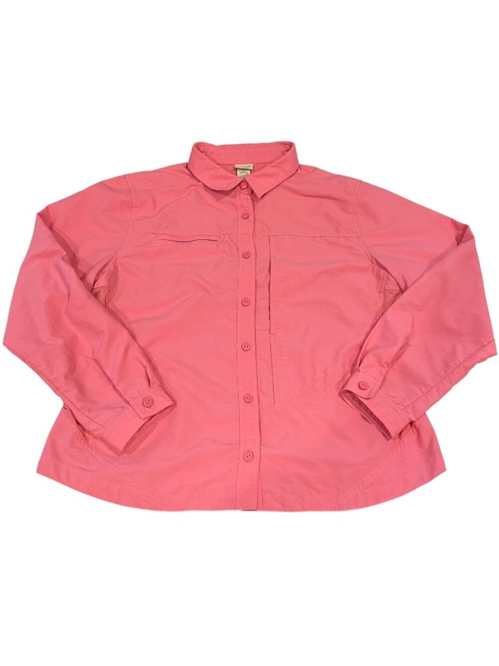 L.L.Bean Long Sleeve Mesh Button Up Shirt L Pink Casual Coastal Layers Outdoor